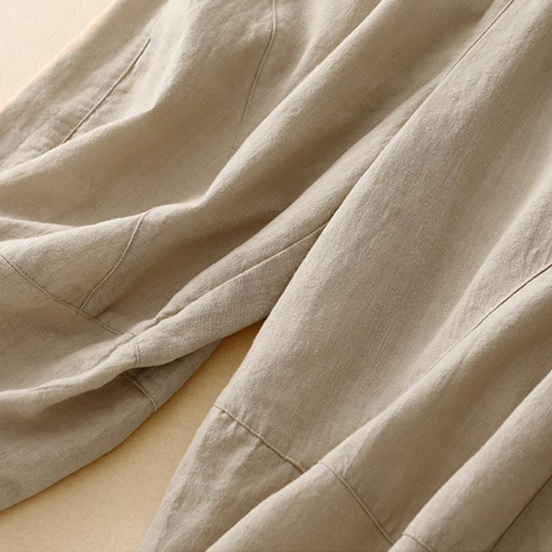 Pantalon court décontracté en coton à jambes larges et poches pour femme, style décontracté, couleur pure, Buddha Stones - image 3