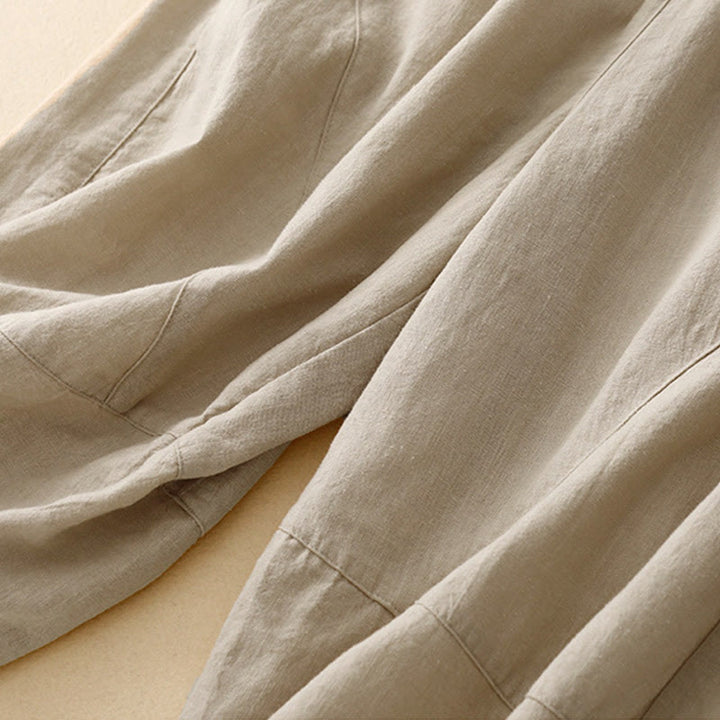 Pantalon court décontracté en coton à jambes larges et poches pour femme, style décontracté, couleur pure, Buddha Stones - image 3