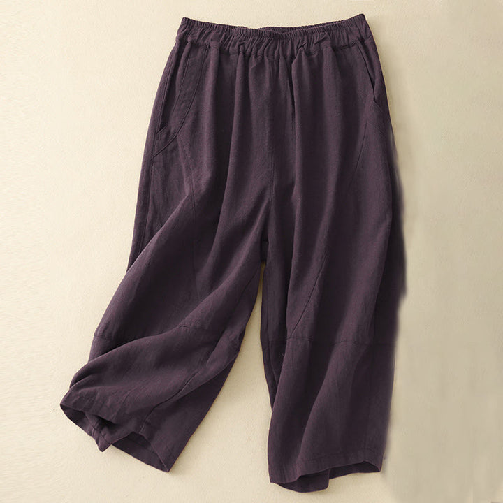Pantalon court décontracté en coton à jambes larges et poches pour femme, style décontracté, couleur pure, Buddha Stones - Violet - US8-10，UK/AU12-14，EU40-42 (2XL) - image 12