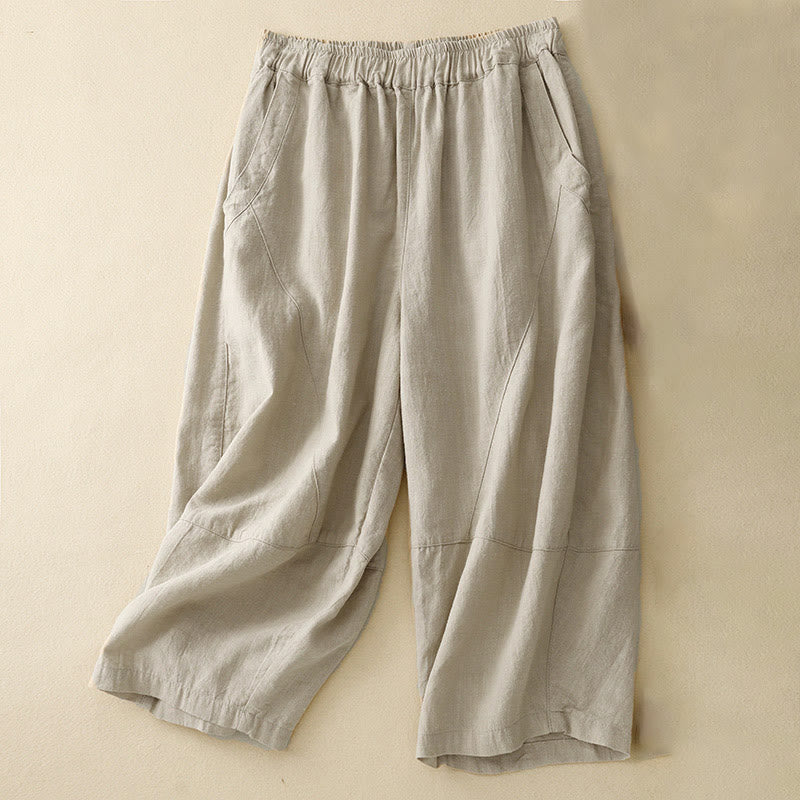 Pantalon court décontracté en coton à jambes larges et poches pour femme, style décontracté, couleur pure, Buddha Stones - Lin - US8-10，UK/AU12-14，EU40-42 (2XL) - image 0