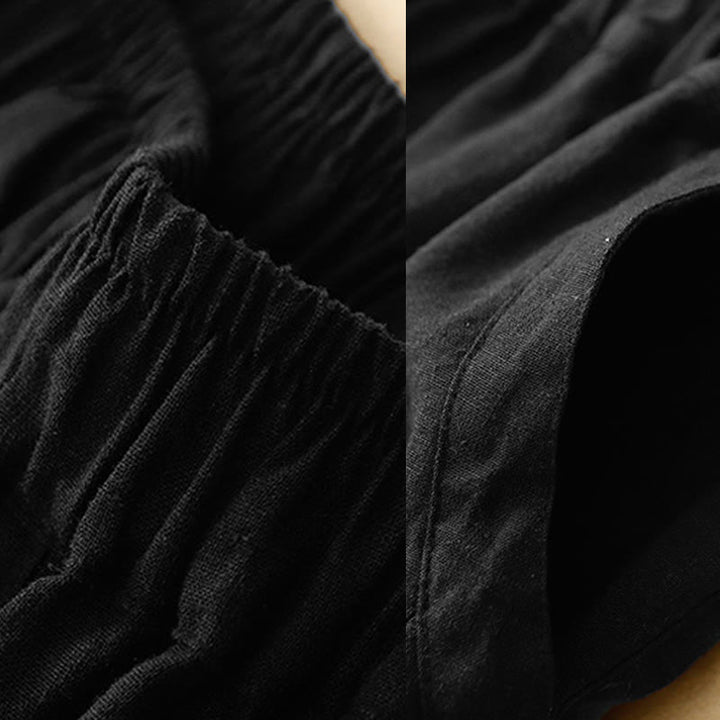 Pantalon court décontracté en coton à jambes larges et poches pour femme, style décontracté, couleur pure, Buddha Stones - image 10