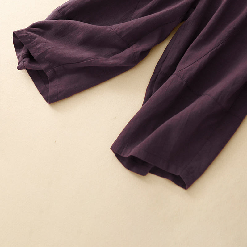 Pantalon court décontracté en coton à jambes larges et poches pour femme, style décontracté, couleur pure, Buddha Stones - image 14