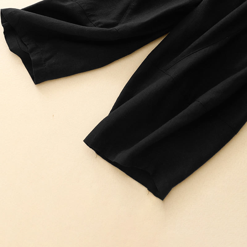 Pantalon court décontracté en coton à jambes larges et poches pour femme, style décontracté, couleur pure, Buddha Stones - image 9