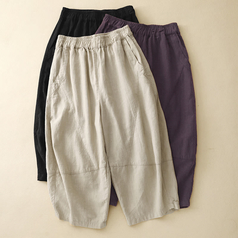 Pantalon court décontracté en coton à jambes larges et poches pour femme, style décontracté, couleur pure, Buddha Stones - image 17