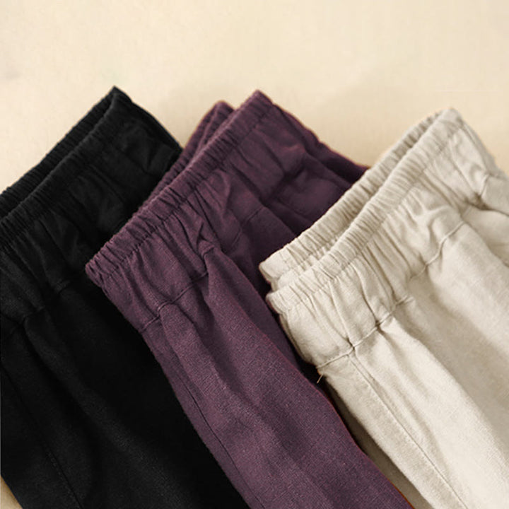 Pantalon court décontracté en coton à jambes larges et poches pour femme, style décontracté, couleur pure, Buddha Stones - image 18