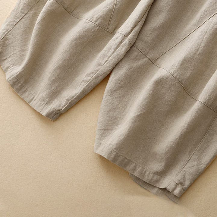 Pantalon court décontracté en coton à jambes larges et poches pour femme, style décontracté, couleur pure, Buddha Stones - image 4