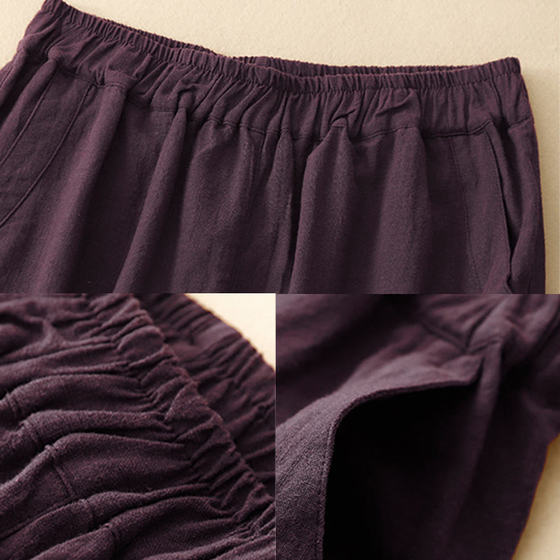 Pantalon court décontracté en coton à jambes larges et poches pour femme, style décontracté, couleur pure, Buddha Stones - image 15