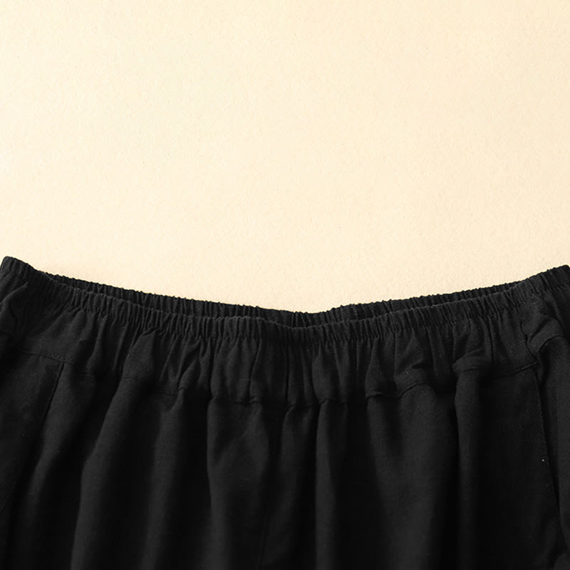 Pantalon court décontracté en coton à jambes larges et poches pour femme, style décontracté, couleur pure, Buddha Stones - image 7