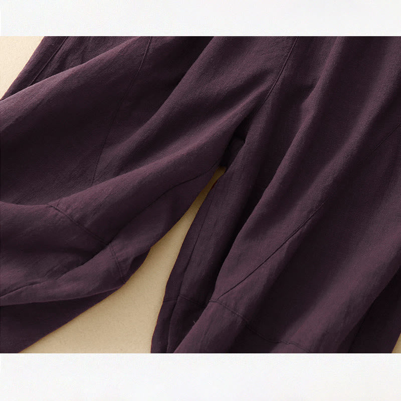 Pantalon court décontracté en coton à jambes larges et poches pour femme, style décontracté, couleur pure, Buddha Stones - image 13