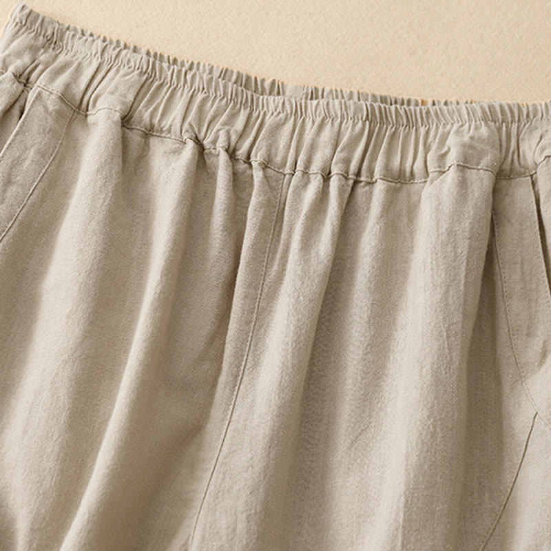 Pantalon court décontracté en coton à jambes larges et poches pour femme, style décontracté, couleur pure, Buddha Stones - image 1