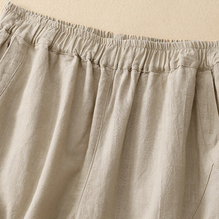 Pantalon court décontracté en coton à jambes larges et poches pour femme, style décontracté, couleur pure, Buddha Stones - image 1