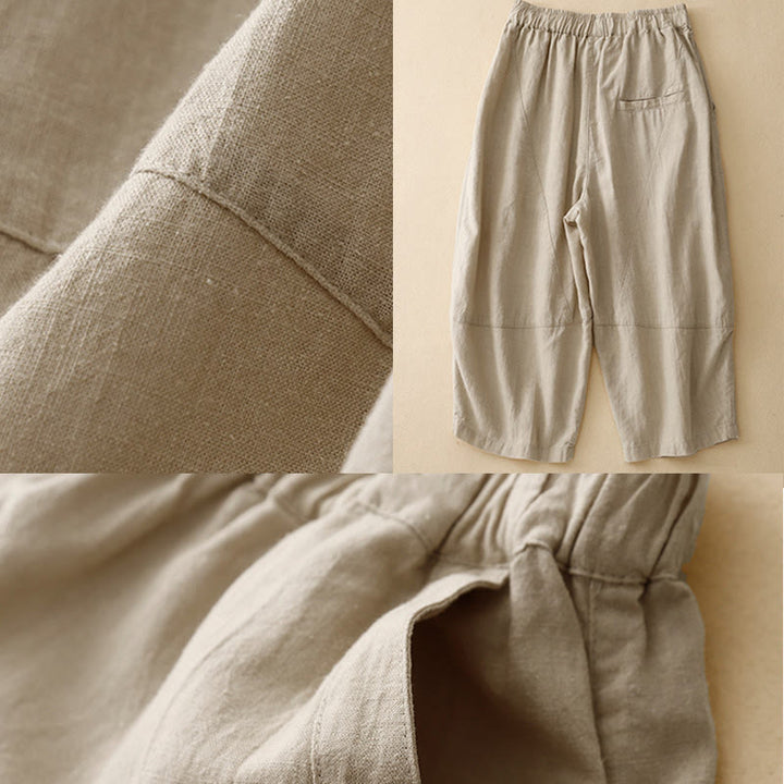 Pantalon court décontracté en coton à jambes larges et poches pour femme, style décontracté, couleur pure, Buddha Stones - image 5