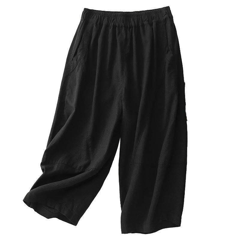 Pantalon court décontracté en coton à jambes larges et poches pour femme, style décontracté, couleur pure, Buddha Stones - image 11