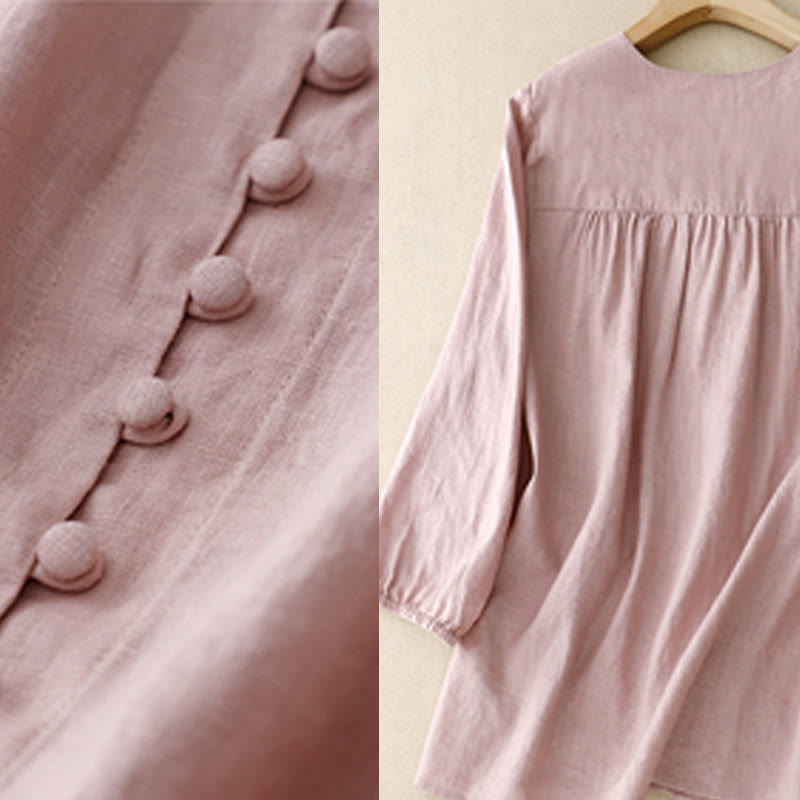 Chemise à manches longues en coton et lin pour femme, motif Buddha Stones , col en V - image 5