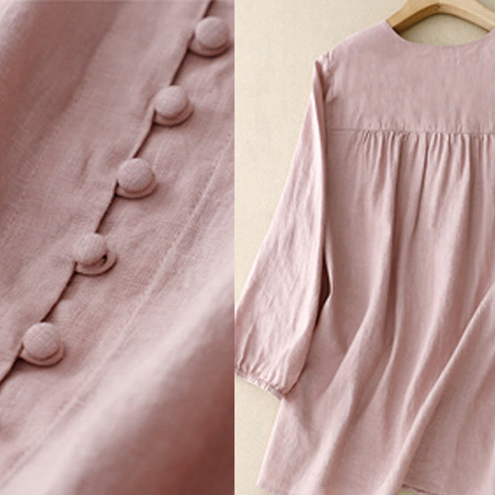 Chemise à manches longues en coton et lin pour femme, motif Buddha Stones , col en V - image 5