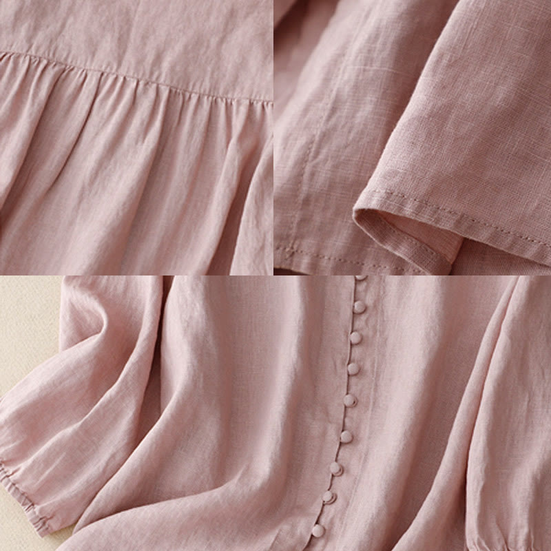 Chemise à manches longues en coton et lin pour femme, motif Buddha Stones , col en V - image 6