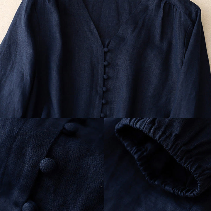 Chemise à manches longues en coton et lin pour femme, motif Buddha Stones , col en V - image 12