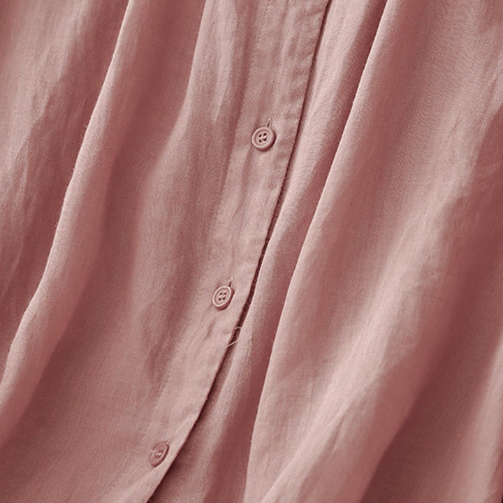 Chemise à manches trois-quarts pour femme, en mélange de matières, avec col rond et boutons, motif Buddha Stones - image 11