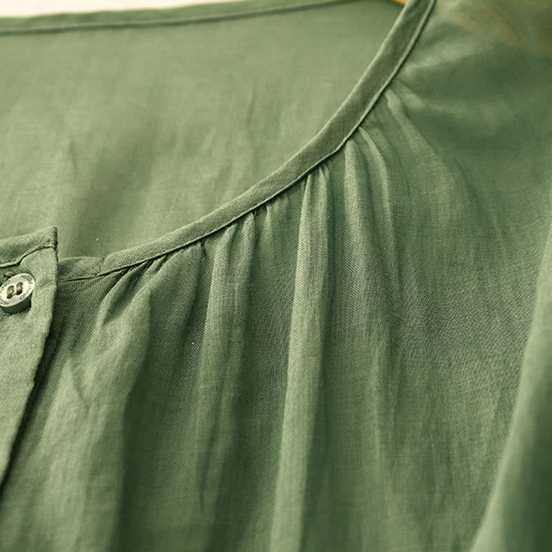 Chemise à manches trois-quarts pour femme, en mélange de matières, avec col rond et boutons, motif Buddha Stones - image 25