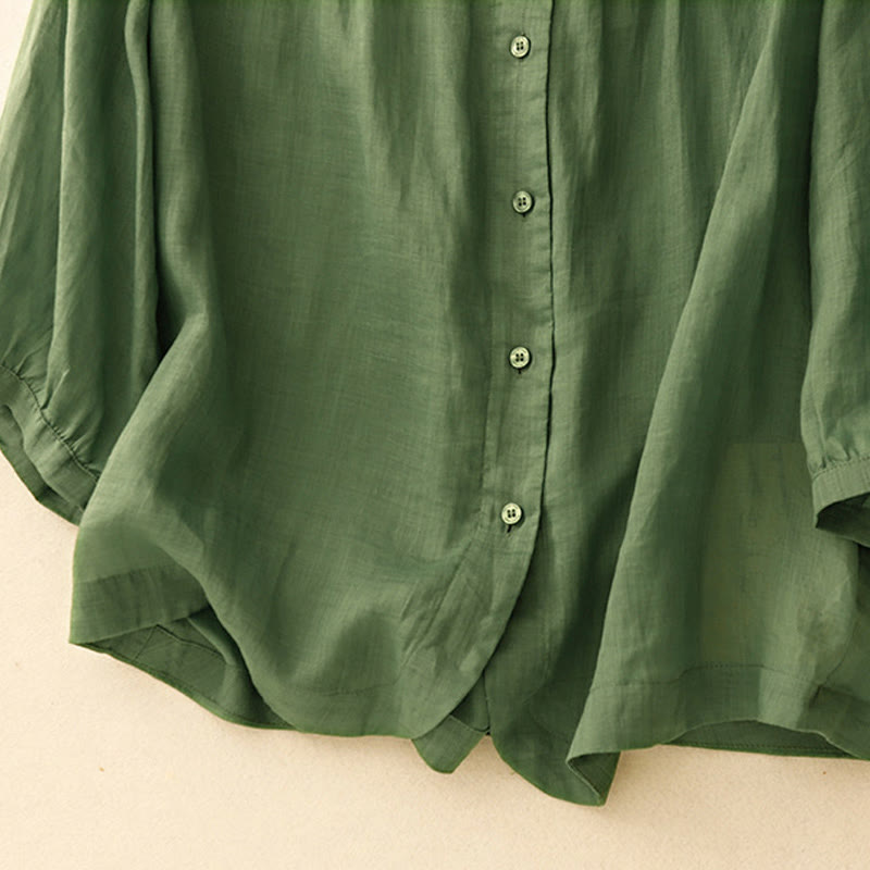 Chemise à manches trois-quarts pour femme, en mélange de matières, avec col rond et boutons, motif Buddha Stones - image 26