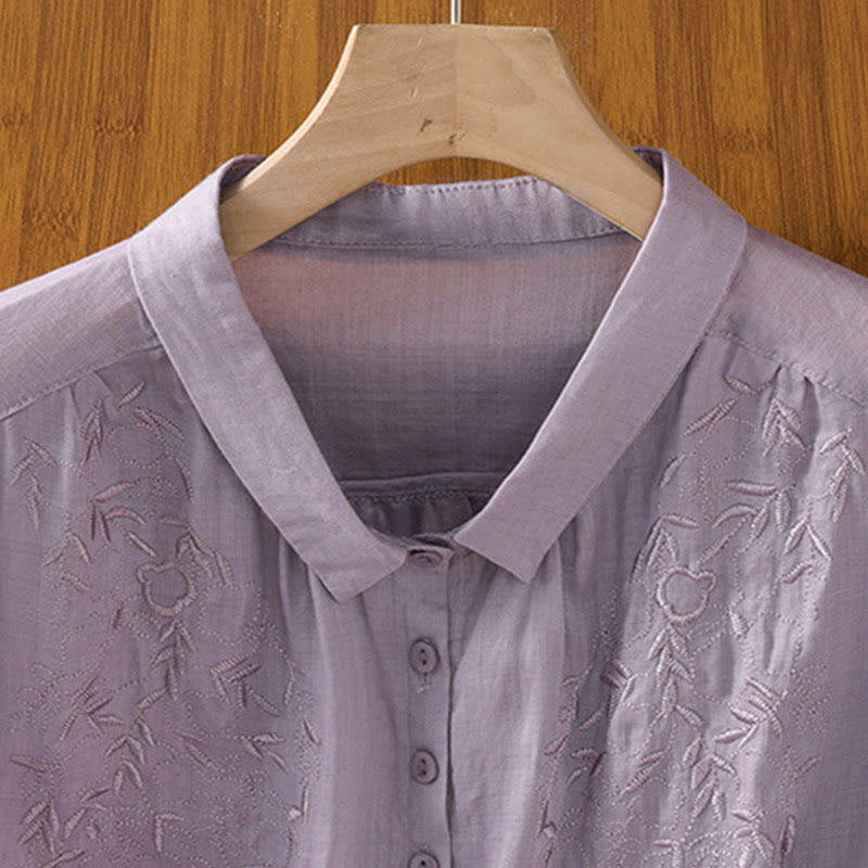 Chemise à manches courtes en coton pour femme avec col montant et boutons brodés de Buddha Stones  - image 2