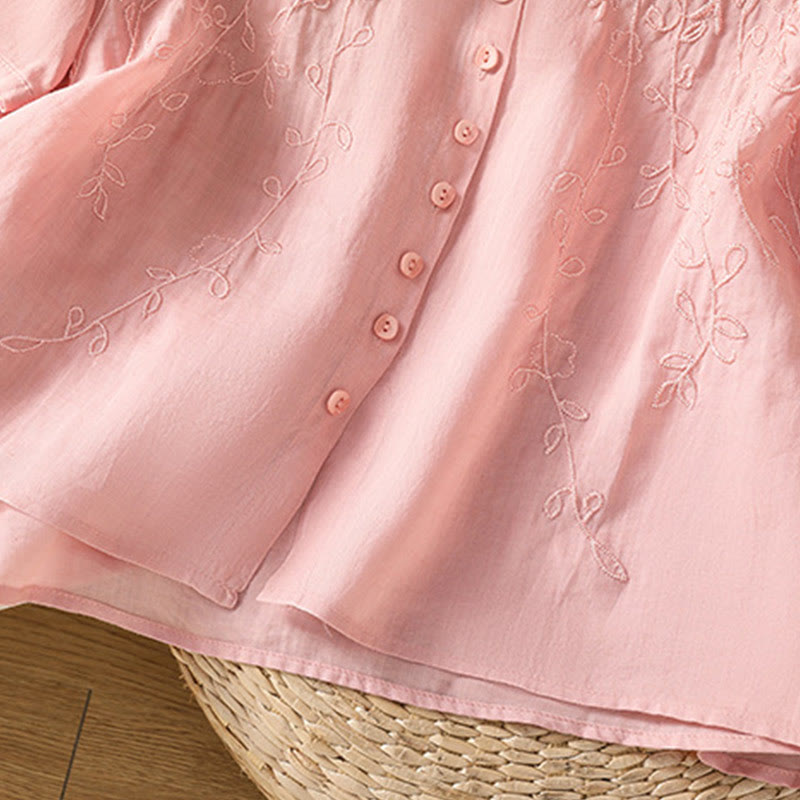 Chemise à manches courtes en coton pour femme avec col montant et boutons brodés de Buddha Stones  - image 15