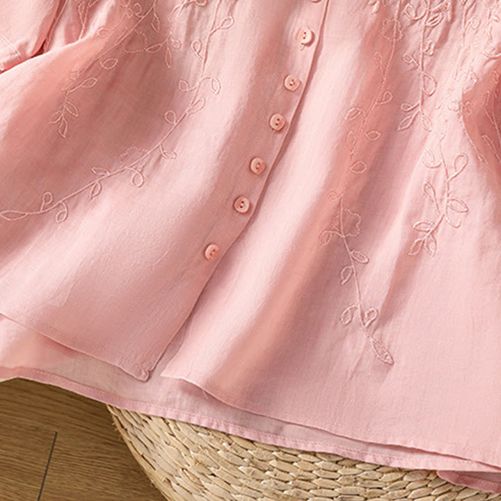 Chemise à manches courtes en coton pour femme avec col montant et boutons brodés de Buddha Stones  - image 15