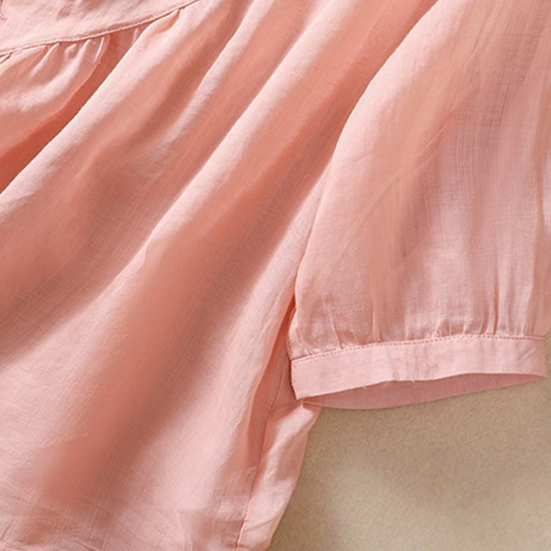 Chemise à manches mi-longues en coton et lin pour femme, motif fleurs brodées, motif Buddha Stones  - image 21