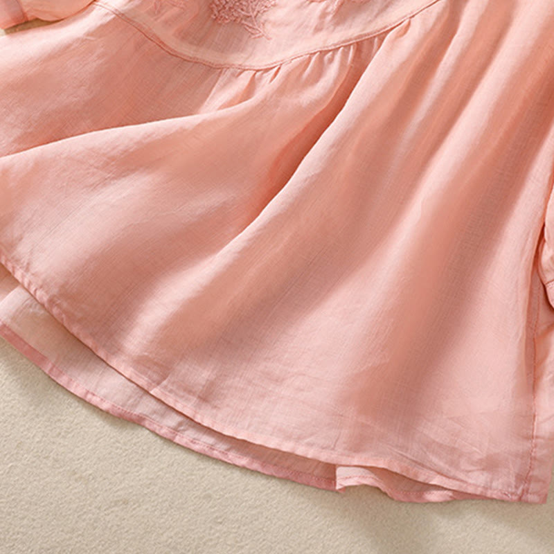 Chemise à manches mi-longues en coton et lin pour femme, motif fleurs brodées, motif Buddha Stones  - image 20