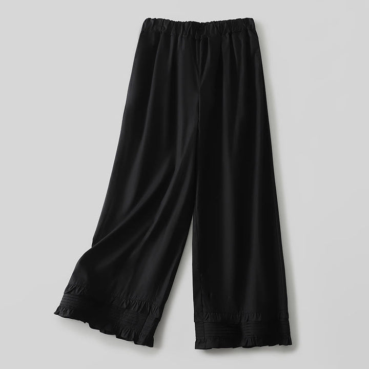 Pantalon en coton et lin pour femme avec poches, motif Buddha Stones, ourlet à volants, couleur pure - Noir - US12，UK/AU16，EU44 (2XL) - image 9