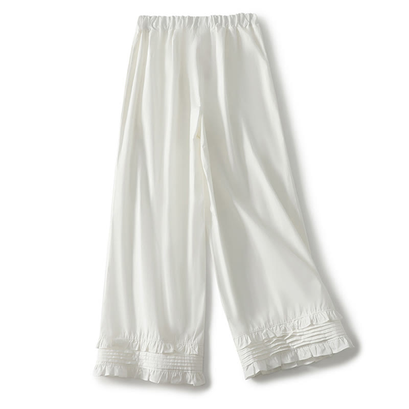 Pantalon en coton et lin pour femme avec poches, motif Buddha Stones, ourlet à volants, couleur pure - image 8