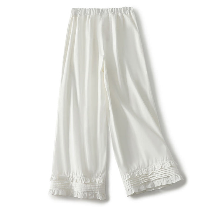 Pantalon en coton et lin pour femme avec poches, motif Buddha Stones, ourlet à volants, couleur pure - image 8