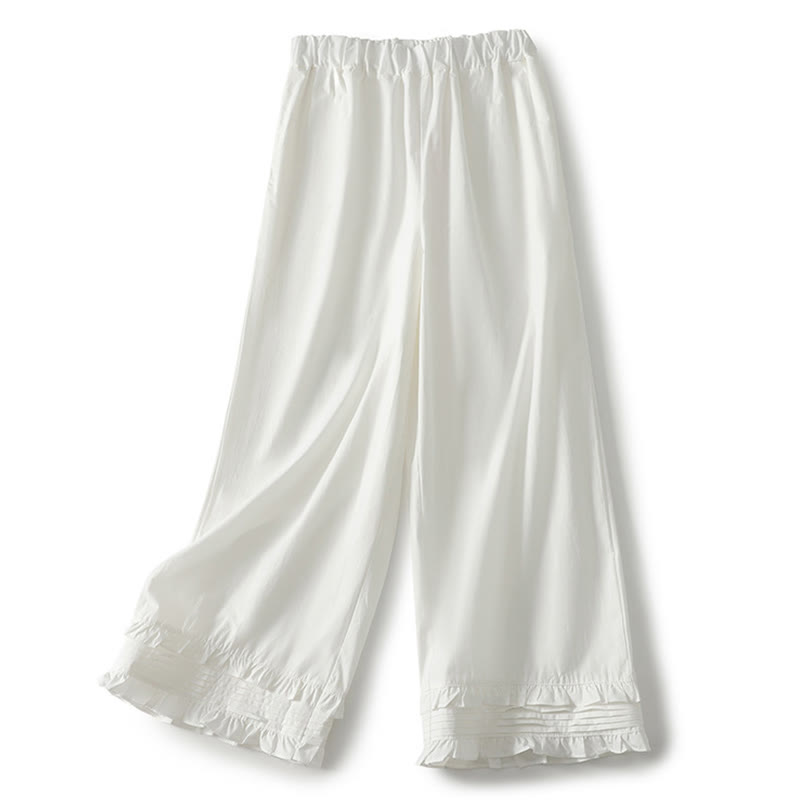 Pantalon en coton et lin pour femme avec poches, motif Buddha Stones, ourlet à volants, couleur pure - image 7