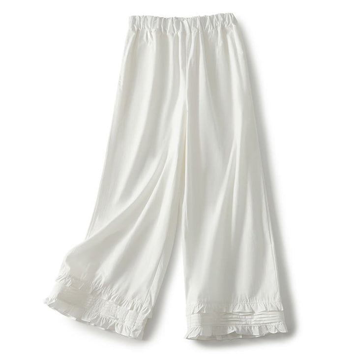 Pantalon en coton et lin pour femme avec poches, motif Buddha Stones, ourlet à volants, couleur pure - image 7