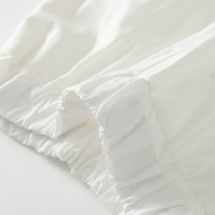 Pantalon en coton et lin pour femme avec poches, motif Buddha Stones, ourlet à volants, couleur pure - image 2