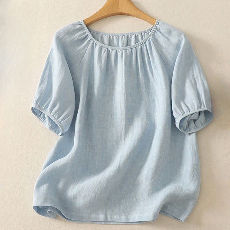 T-shirt d'été décontracté à manches courtes et col rond en coton pour femme Motif Buddha Stones - Bleu ciel clair - US14，UK/AU18，EU46 (2XL) - image 0