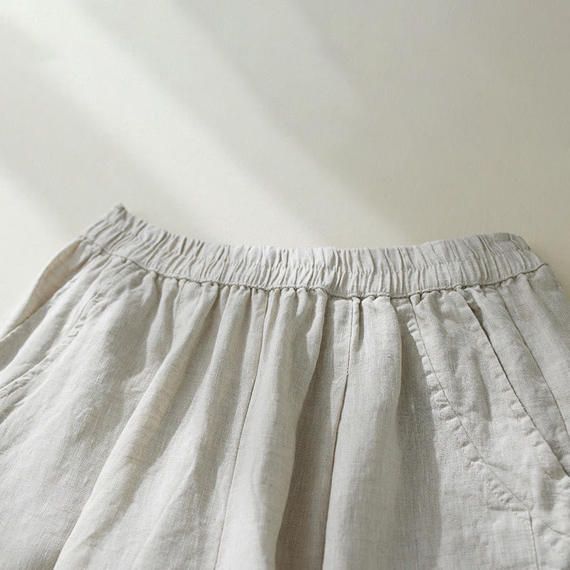 Pantalon court sarouel taille haute en coton et lin pour femme, couleur pure, avec poches, motif Buddha Stones Commute - image 9