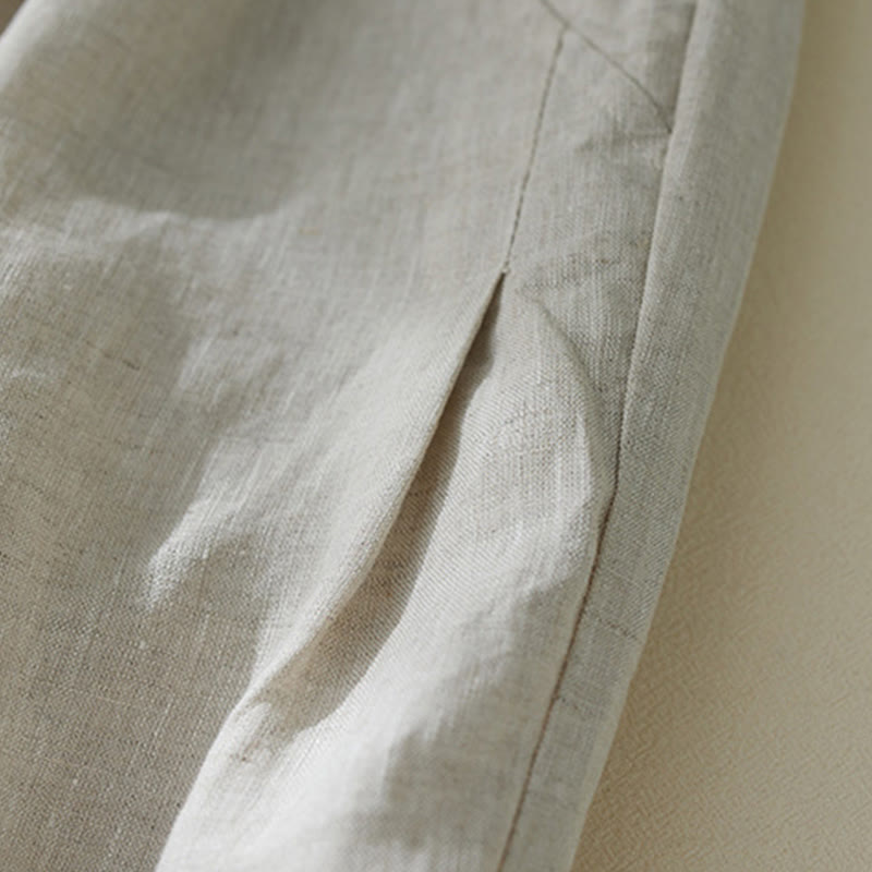 Pantalon court sarouel taille haute en coton et lin pour femme, couleur pure, avec poches, motif Buddha Stones Commute - image 12