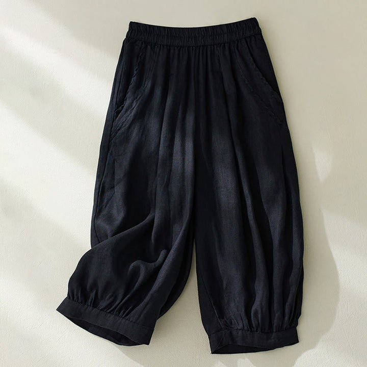 Pantalon court sarouel taille haute en coton et lin pour femme, couleur pure, avec poches, motif Buddha Stones Commute - Noir - US8-10，UK/AU12-14，EU40-42 (2XL) - image 16