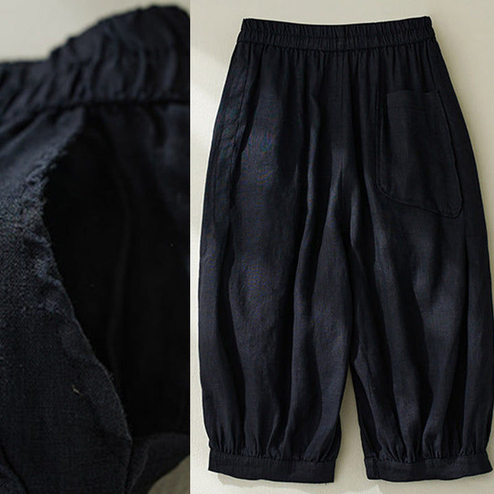 Pantalon court sarouel taille haute en coton et lin pour femme, couleur pure, avec poches, motif Buddha Stones Commute - image 22