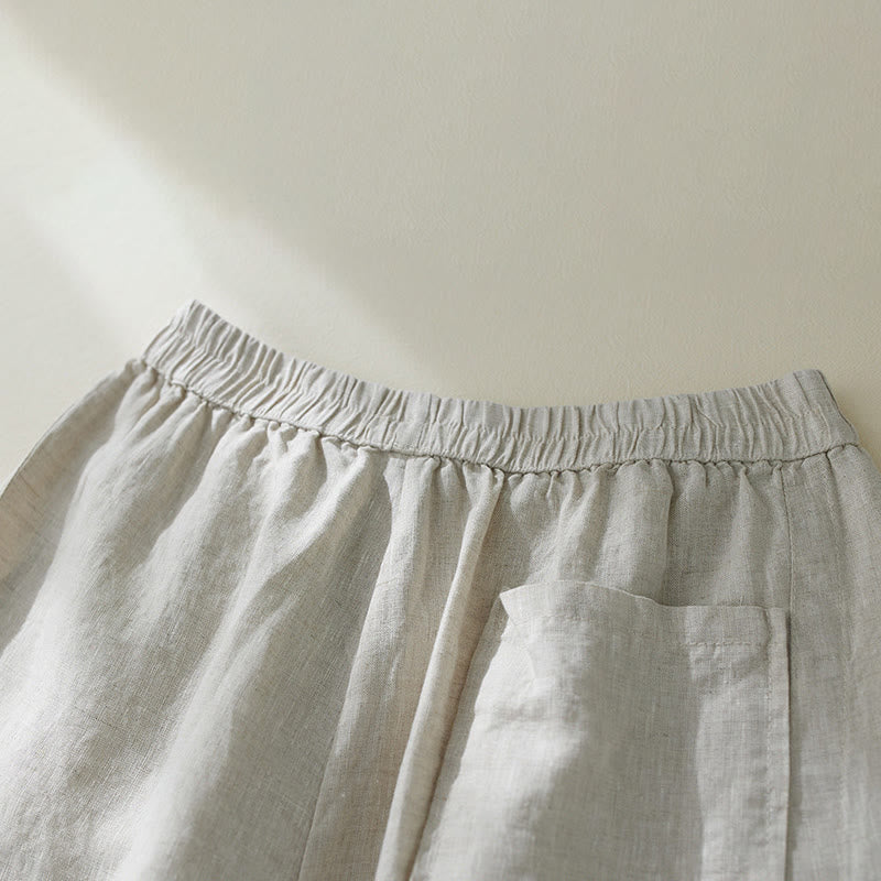 Pantalon court sarouel taille haute en coton et lin pour femme, couleur pure, avec poches, motif Buddha Stones Commute - image 10