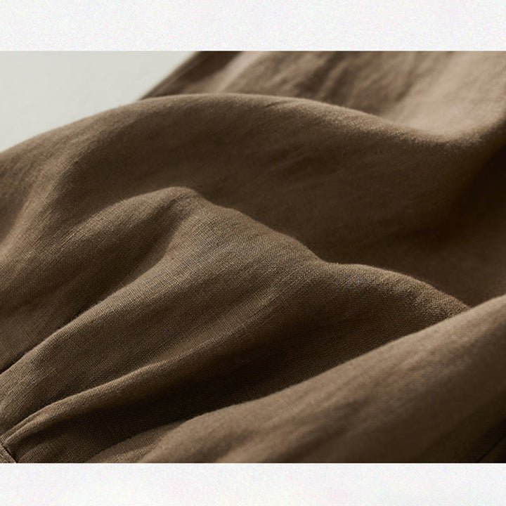 Pantalon court sarouel taille haute en coton et lin pour femme, couleur pure, avec poches, motif Buddha Stones Commute - image 3