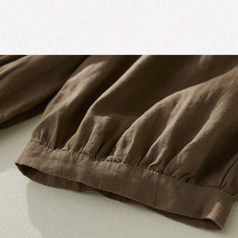 Pantalon court sarouel taille haute en coton et lin pour femme, couleur pure, avec poches, motif Buddha Stones Commute - image 5