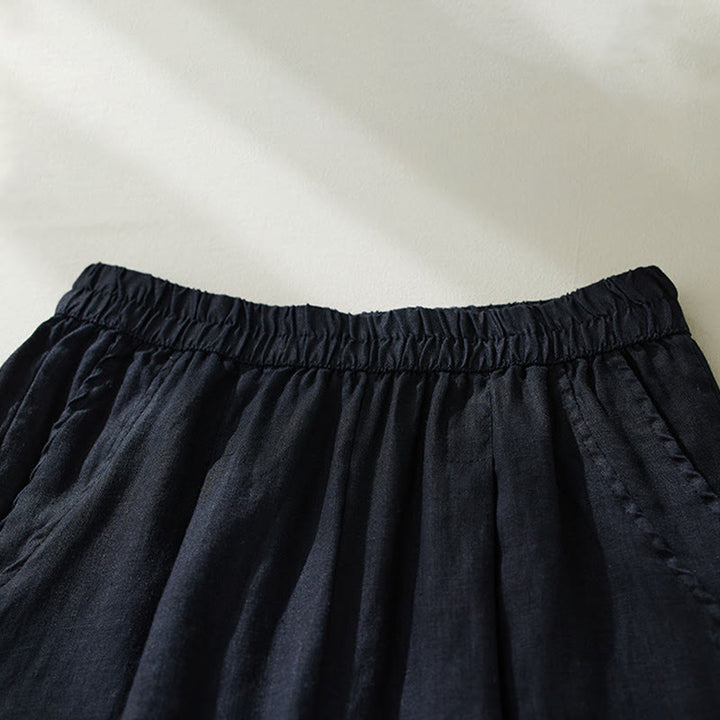 Pantalon court sarouel taille haute en coton et lin pour femme, couleur pure, avec poches, motif Buddha Stones Commute - image 17