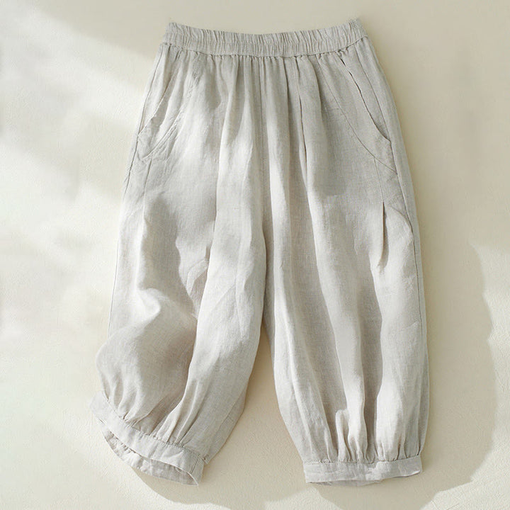 Pantalon court sarouel taille haute en coton et lin pour femme, couleur pure, avec poches, motif Buddha Stones Commute - Lin - US8-10，UK/AU12-14，EU40-42 (2XL) - image 8