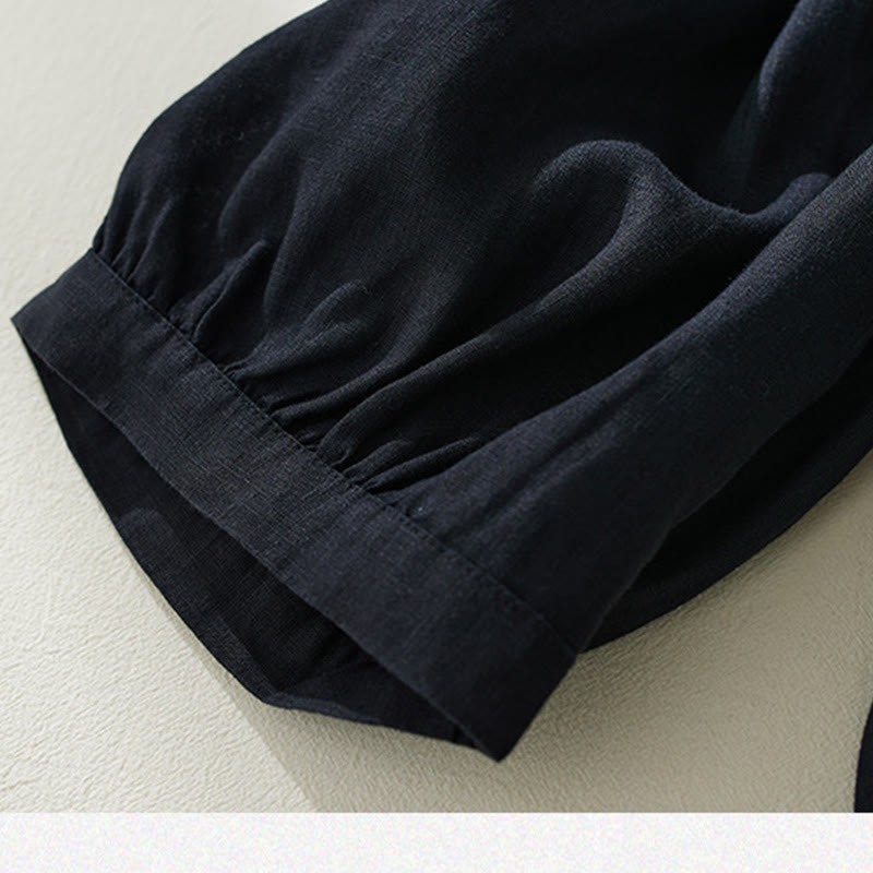 Pantalon court sarouel taille haute en coton et lin pour femme, couleur pure, avec poches, motif Buddha Stones Commute - image 21