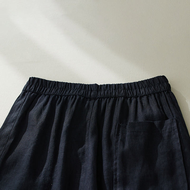 Pantalon court sarouel taille haute en coton et lin pour femme, couleur pure, avec poches, motif Buddha Stones Commute - image 18