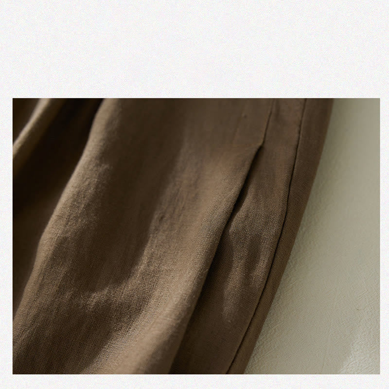 Pantalon court sarouel taille haute en coton et lin pour femme, couleur pure, avec poches, motif Buddha Stones Commute - image 4