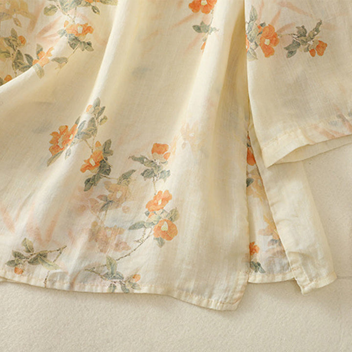 Chemise à manches trois-quarts en polyester pour femme, col ras du cou, imprimé plantes et Buddha Stones , motif grenouille - image 7