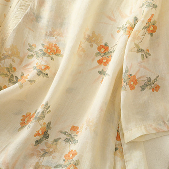 Chemise à manches trois-quarts en polyester pour femme, col ras du cou, imprimé plantes et Buddha Stones , motif grenouille - image 6